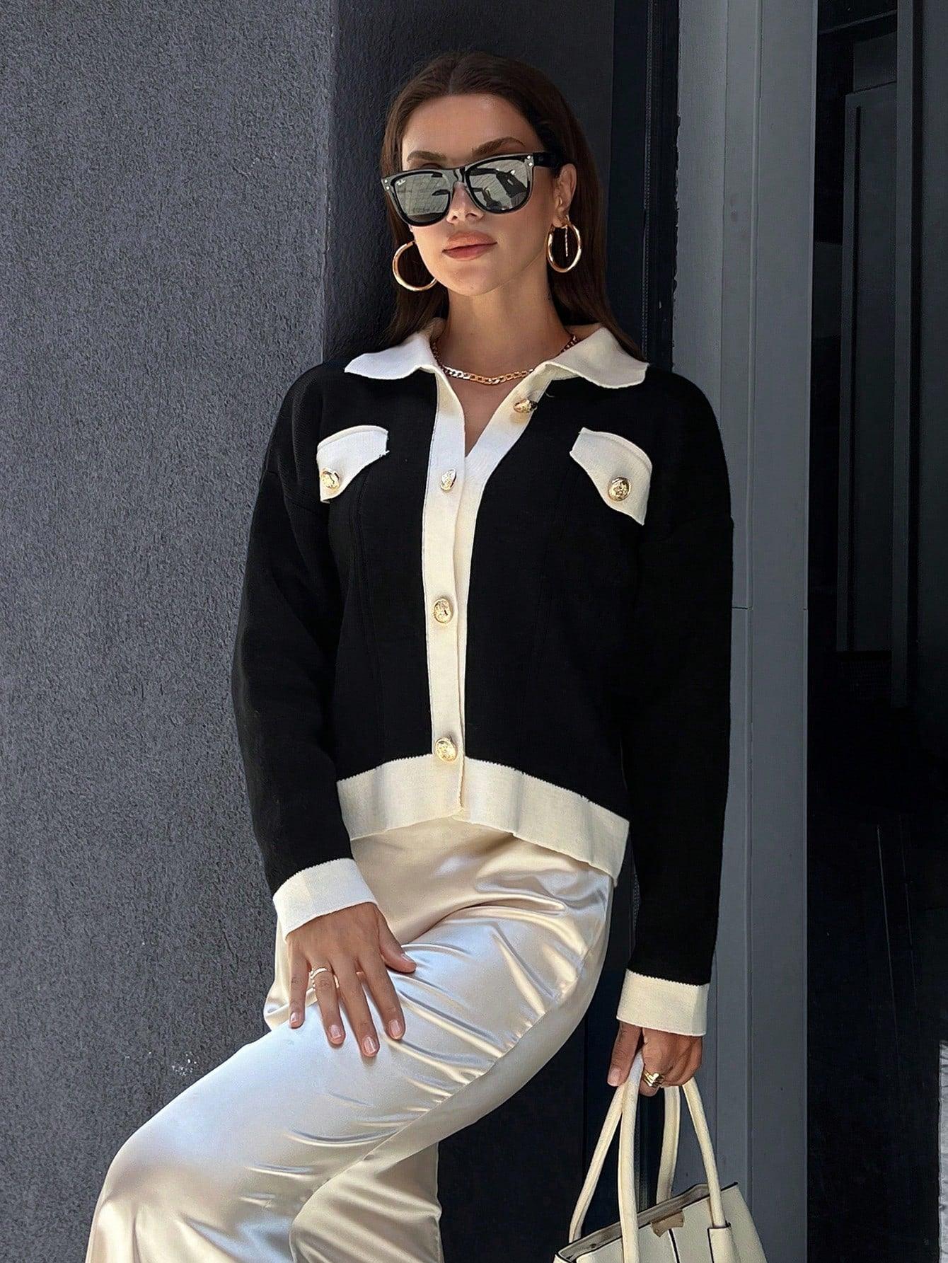 Polo Yaka Cep Detaylı Kadın Triko Hırka TR241239