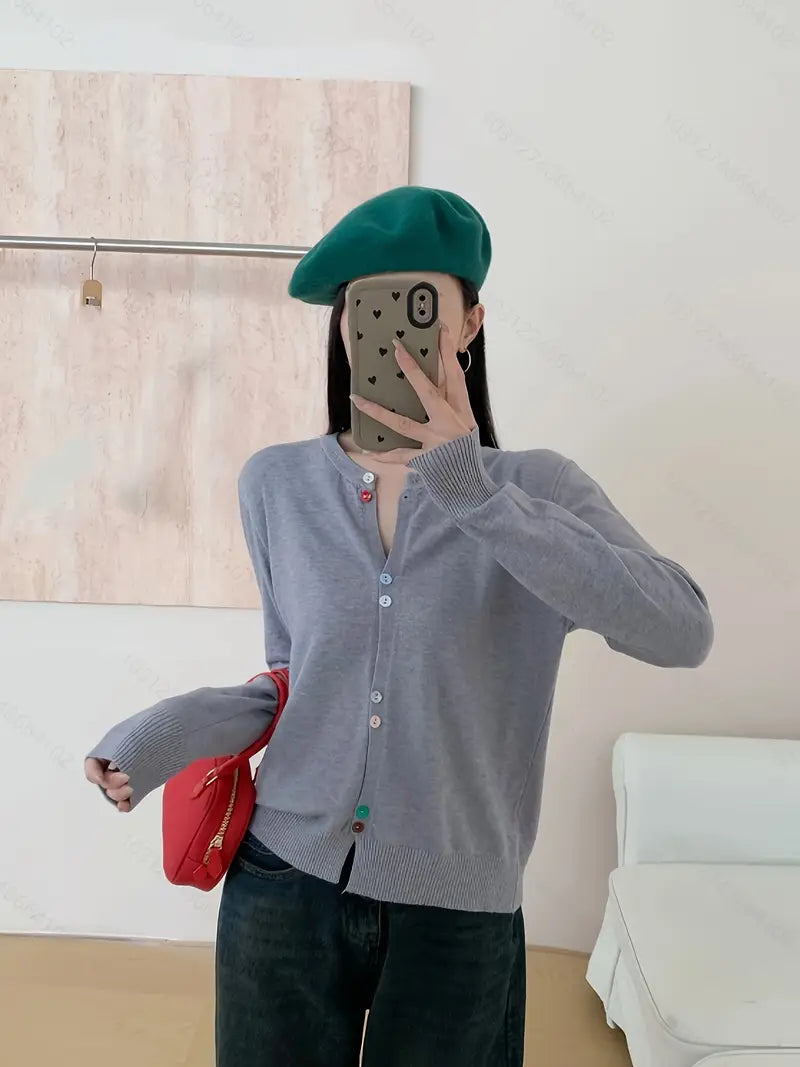Kadın Renkli Dügmeli Triko Hırka UGD250720