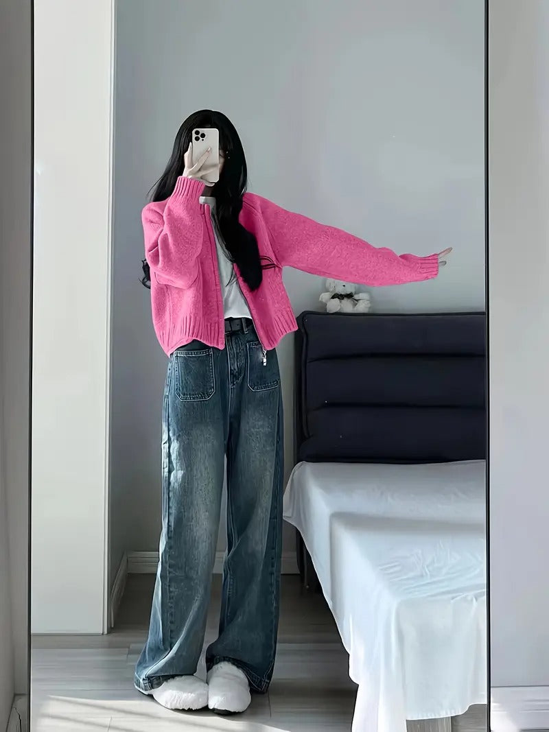 Kadın Fermuarlı Triko Hırka UGD250716