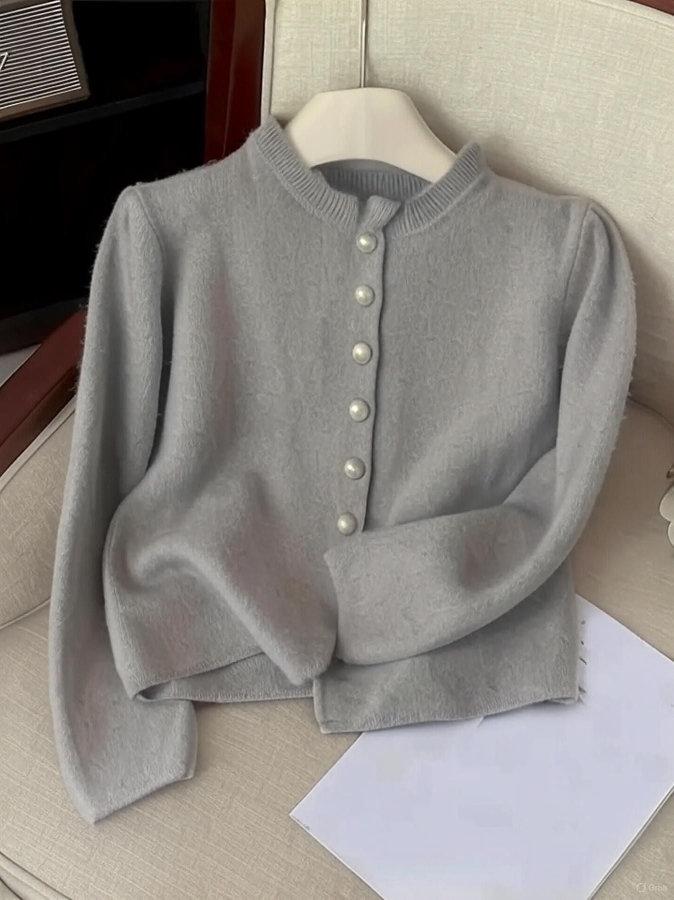 Kadın Fırfırlı İncili Yumuşak Dokulu Triko Hırka UGD250725