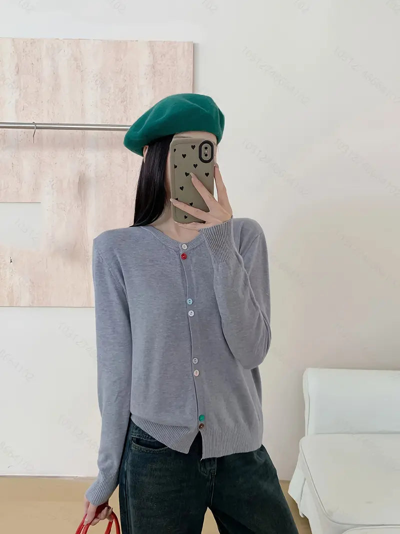 Kadın Renkli Dügmeli Triko Hırka UGD250720