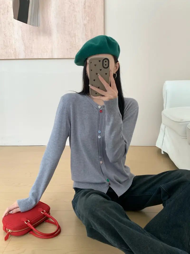 Kadın Renkli Dügmeli Triko Hırka UGD250720