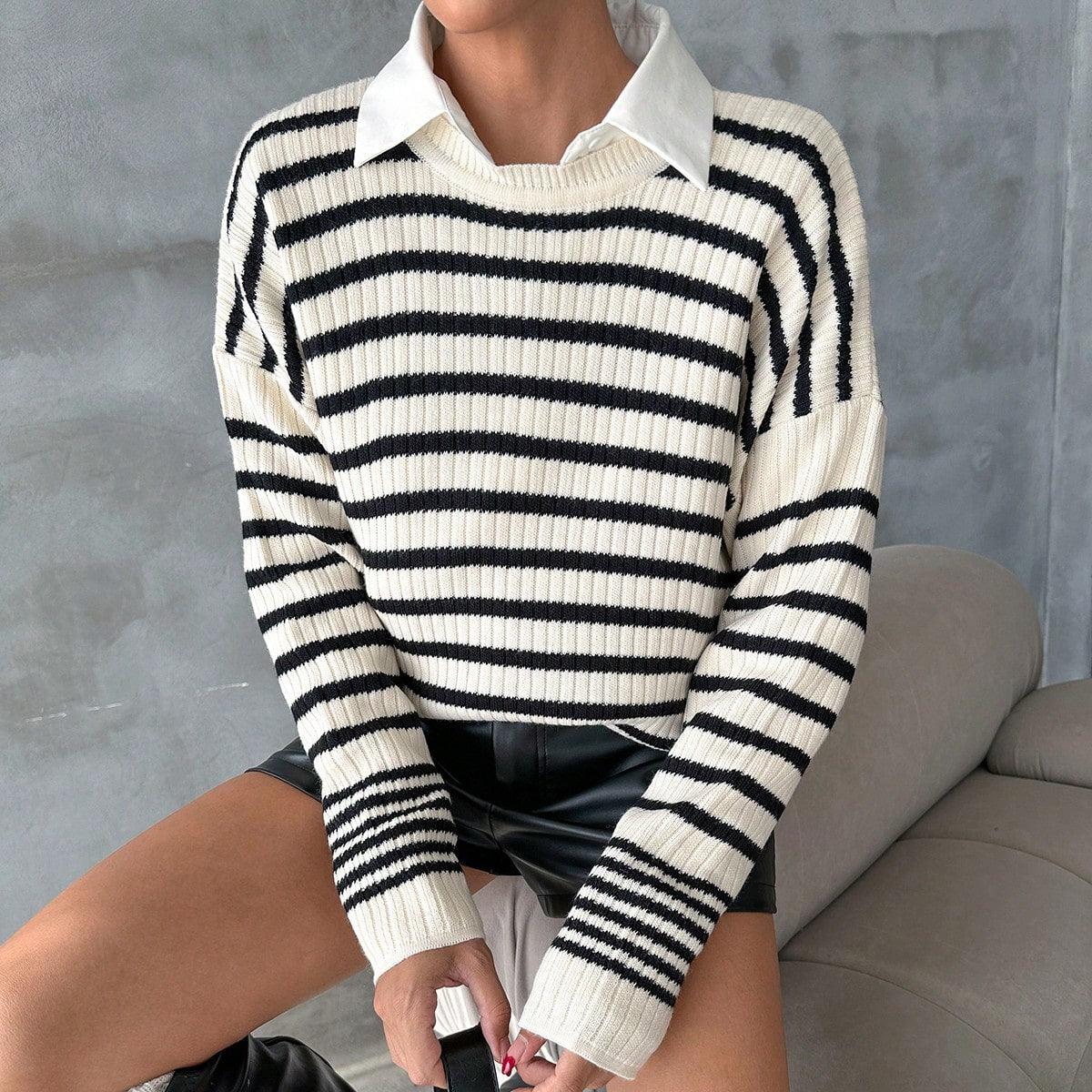 Kadın Çizgili Oversize Triko Kazak TR241226
