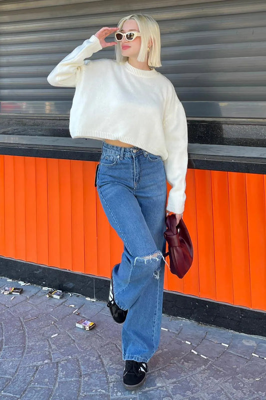 Kadın Basic Crop Triko Kazak UGD250712