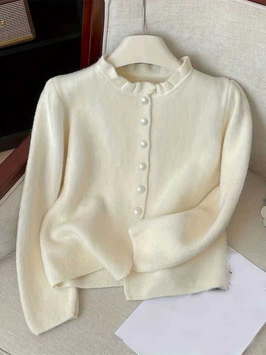 Kadın Fırfırlı İncili Yumuşak Dokulu Triko Hırka UGD250725