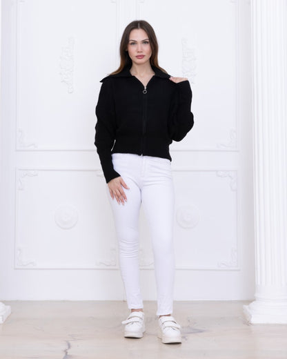 Kadın Devrik Yakalı Fermuarlı Triko Hırka TR240753