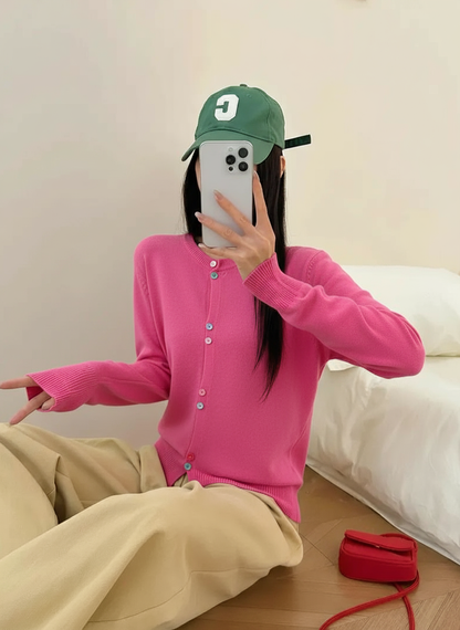 Kadın Renkli Dügmeli Triko Hırka UGD250720